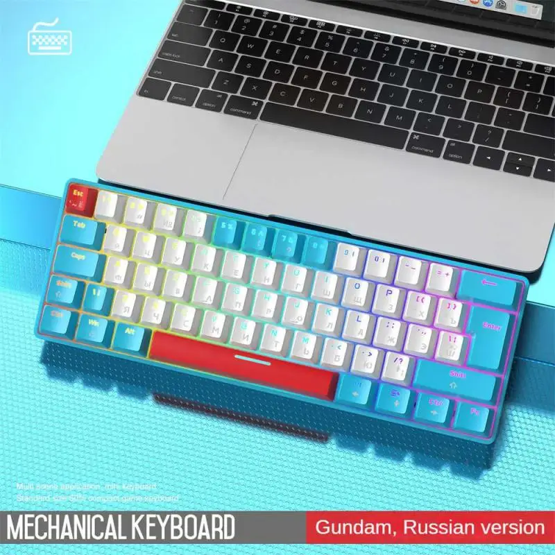 RYRA T60 62 клавишите Руска ръчна клавиатура Руска детска клавиатура Руската RGB подсветката Зелен / червен ключ механична клавиатура3