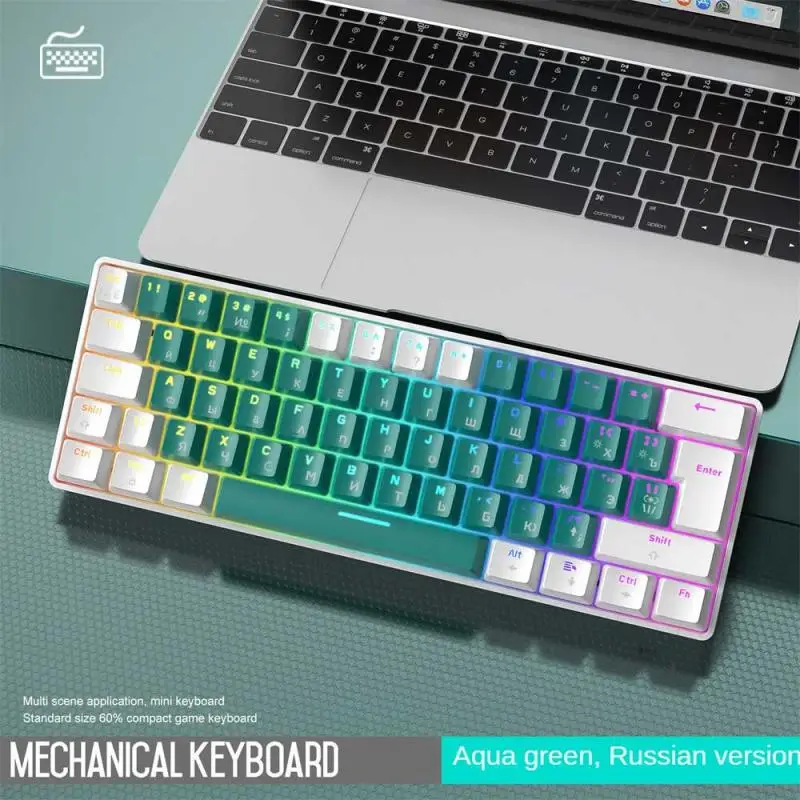 RYRA T60 62 клавишите Руска ръчна клавиатура Руска детска клавиатура Руската RGB подсветката Зелен / червен ключ механична клавиатура4