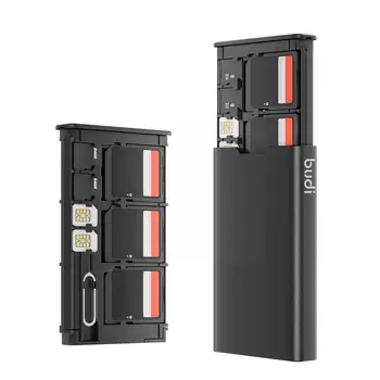 BUDI 17 В 1 Калъф за SD-карти Държач за карти Microsd Преносим Метална Кутия За Съхранение на Карти с Памет За 6 SD 8 Micro SD/2 СИМ карти F4Q1
