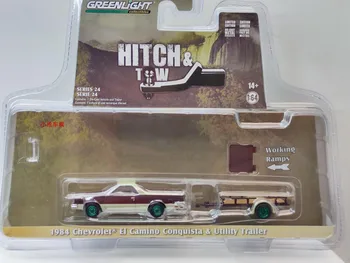 1:64 Колекция модели автомобили Chevrolet ElCamino Sport 1984 година на издаване с ремарке Green Edition