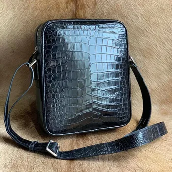 Екзотична мъжка чанта на едно рамо от естествена кожа на алигатор, чантата с капак от естествена крокодилска кожа, мъжки чанти-месинджър през рамо