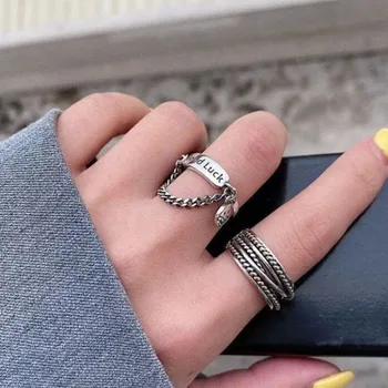 Нов стил от отворен пръстен с смайликом, женски набор от пръстени, комплект от 2 теми, женски пръстен в стил пънк, женски пръстен, бижута, аксесоари за халки