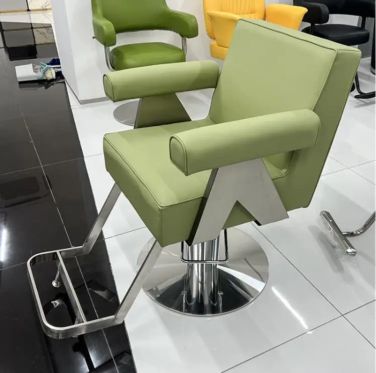 Въртящи се на седалков лифт в фризьорски салон, специализиран стол за подстригване, модерен прост стол за гладене и боядисване0