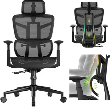 Офис стол окото работен стол с висока облегалка, подлакътници с поднимаемой облегалка, облегалка за лумбална поддръжка на 3D, ръководител на компютърен