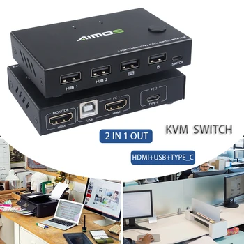 Щепсела и да играе USB-ключ Гейм премина 4Kx2K при честота 30 Hz, съвместим с TYPE-C /HDMI KVM switch Два компютъра използват един монитор 2 в 1 изхода