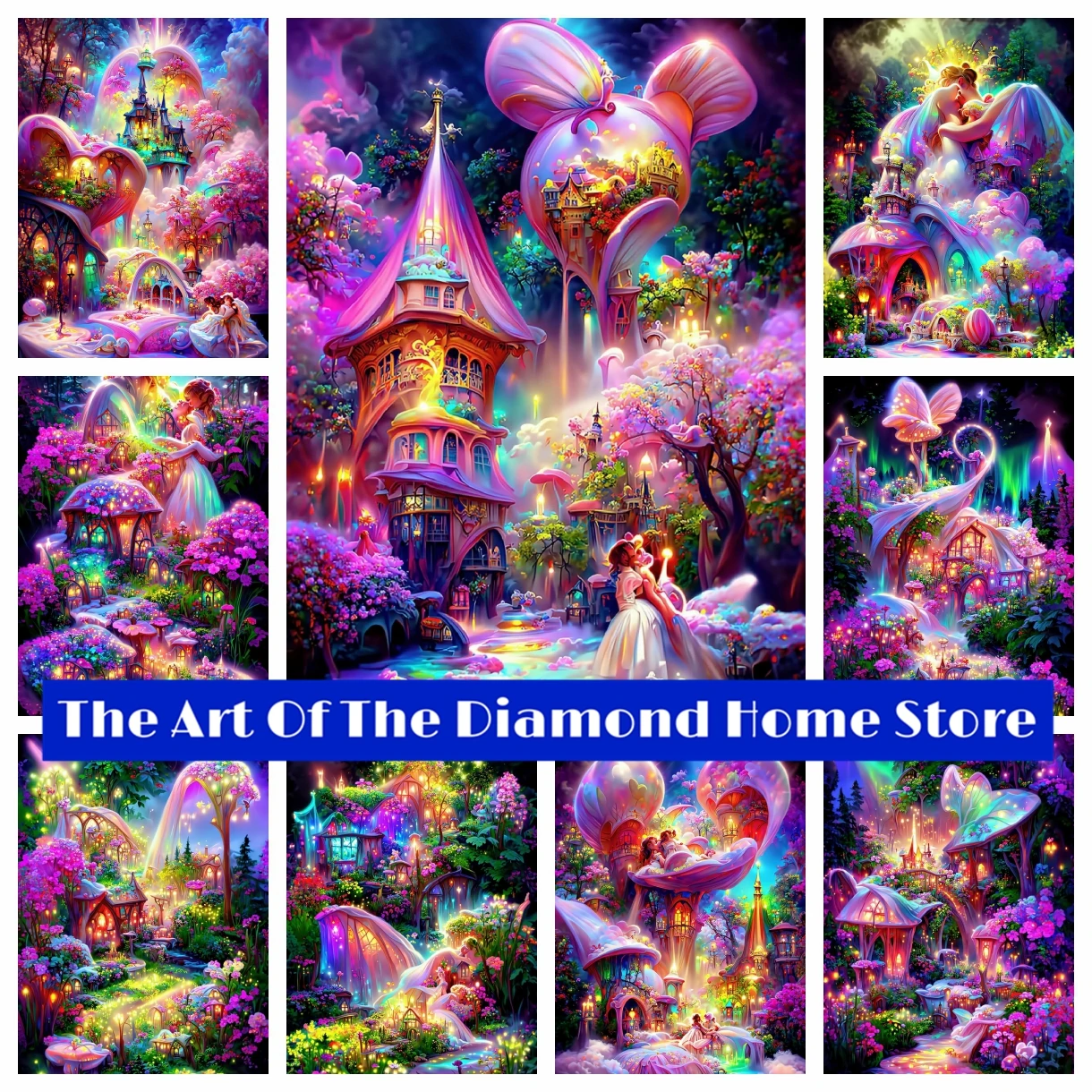 Фантастична романтична градина 5D AB диамантена живопис Бродерия на кръстат бод, приказен пейзаж Изкуство планински кристал, мозайка детски подаръци0
