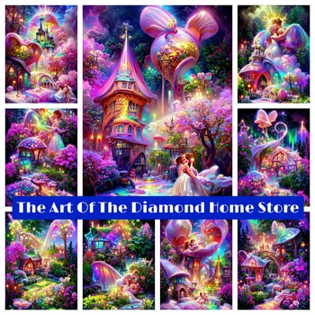 Фантастична романтична градина 5D AB диамантена живопис Бродерия на кръстат бод, приказен пейзаж Изкуство планински кристал, мозайка детски подаръци