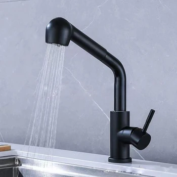 Нов смесител за мивка с 2 начина на завъртане на крана за баня на 360 ° Смесител за мивка от стена в бортике Спрей за топла и студена мивки, растягивающийся смесител за баня