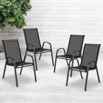 Черен уличен стол 4 серии с гъвкав комфорт и метална рамка, акрилни скандинавски стол, ул. трапезни столове, дървен стол 