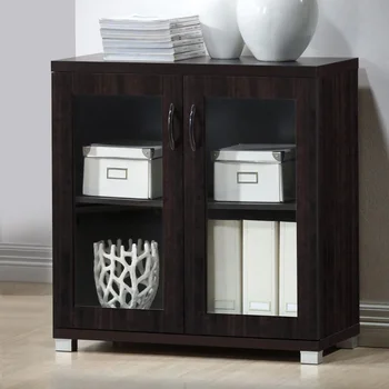 Модерен буфетный шкаф за съхранение със стъклени врати, тъмно кафяво, съвременен