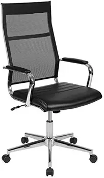 Модерна лента от бяла мека кожа с висок гръб, въртящ се офис стол за мениджъри