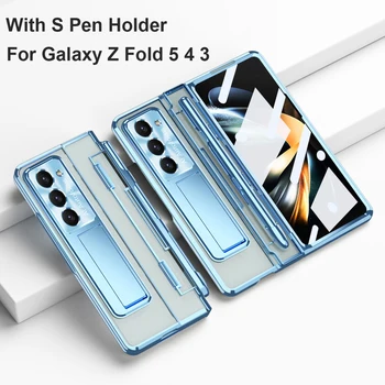 Гальванический за Носене на Магнитни Панти За Samsung Galaxy Z Fold 5 4 3 с Притежателя на S Pen Поставка за Краката Прозрачна Пълно Защитно покритие