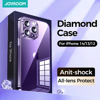 Joyroom Прозрачен калъф с диаманти за iPhone 14 13 12 Pro Max PC противоударные калъфи за телефони, калъф с пълна защита на обектива за iPhone