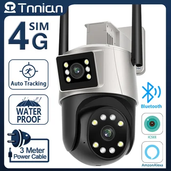 Tnnian 4K 8MP Двухобъективная 4G PTZ Камера С Двойна екран Ai Human Auto Tracking Външна Камера за Видеонаблюдение iCSee PRO