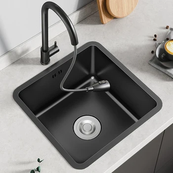 Кухненска мивка от Черна квадратна мивка от неръждаема стомана Nano 304 Бар стойка за измиване на зеленчуци Мивка Удебеляване на Задълбочаване на мивки