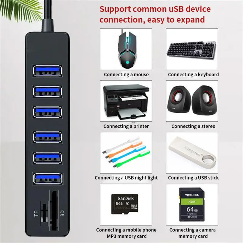 USB1.1 USB2.0 Hub Разход на 8-Портов Разделител TF/SD Card Reader Компютърен Център Комбинираното Разширение За Macbook и PC Аксесоари за компютри1