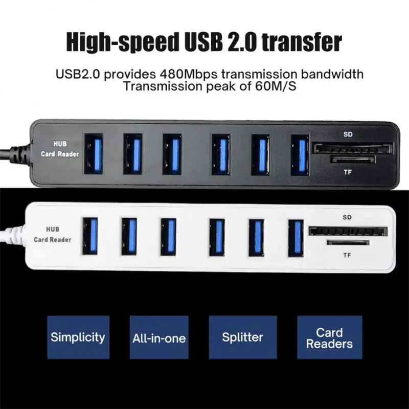USB1.1 USB2.0 Hub Разход на 8-Портов Разделител TF/SD Card Reader Компютърен Център Комбинираното Разширение За Macbook и PC Аксесоари за компютри2