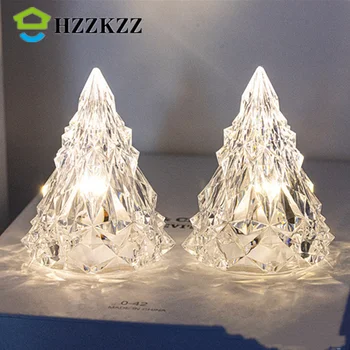 HZZKZZ Light Свещ Атмосферни Лампа Креативна Коледна Елха Форма на Кристал Диамант Настолна Лампа Мини лека нощ Топло/Бяло/RGB