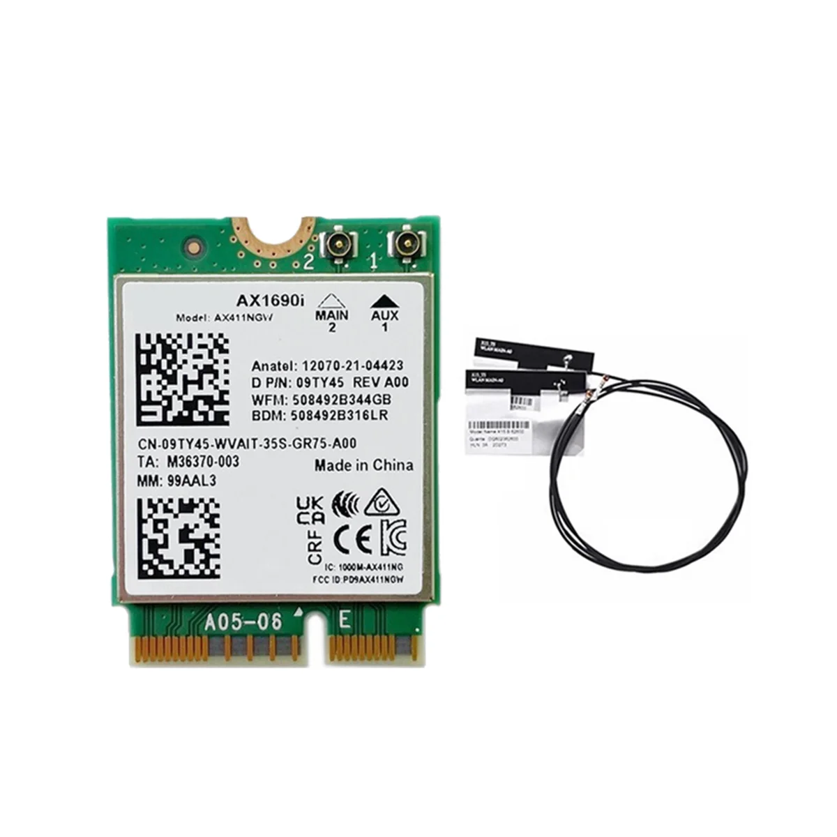 AX1690I WiFi карта + 2XAntenna AX411 Wi-Fi 6E Скорост 2,4 Gbit/s, 802.11n Ax 2,4/5 /6 Ghz Безжичен модул Bluetooth 5,30