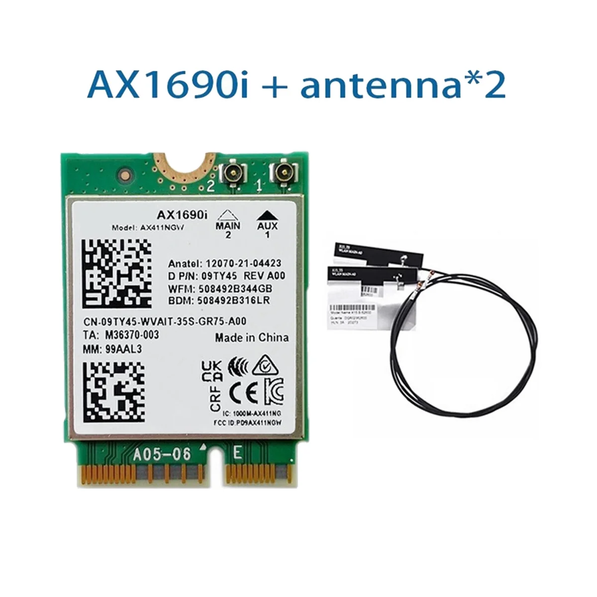 AX1690I WiFi карта + 2XAntenna AX411 Wi-Fi 6E Скорост 2,4 Gbit/s, 802.11n Ax 2,4/5 /6 Ghz Безжичен модул Bluetooth 5,31