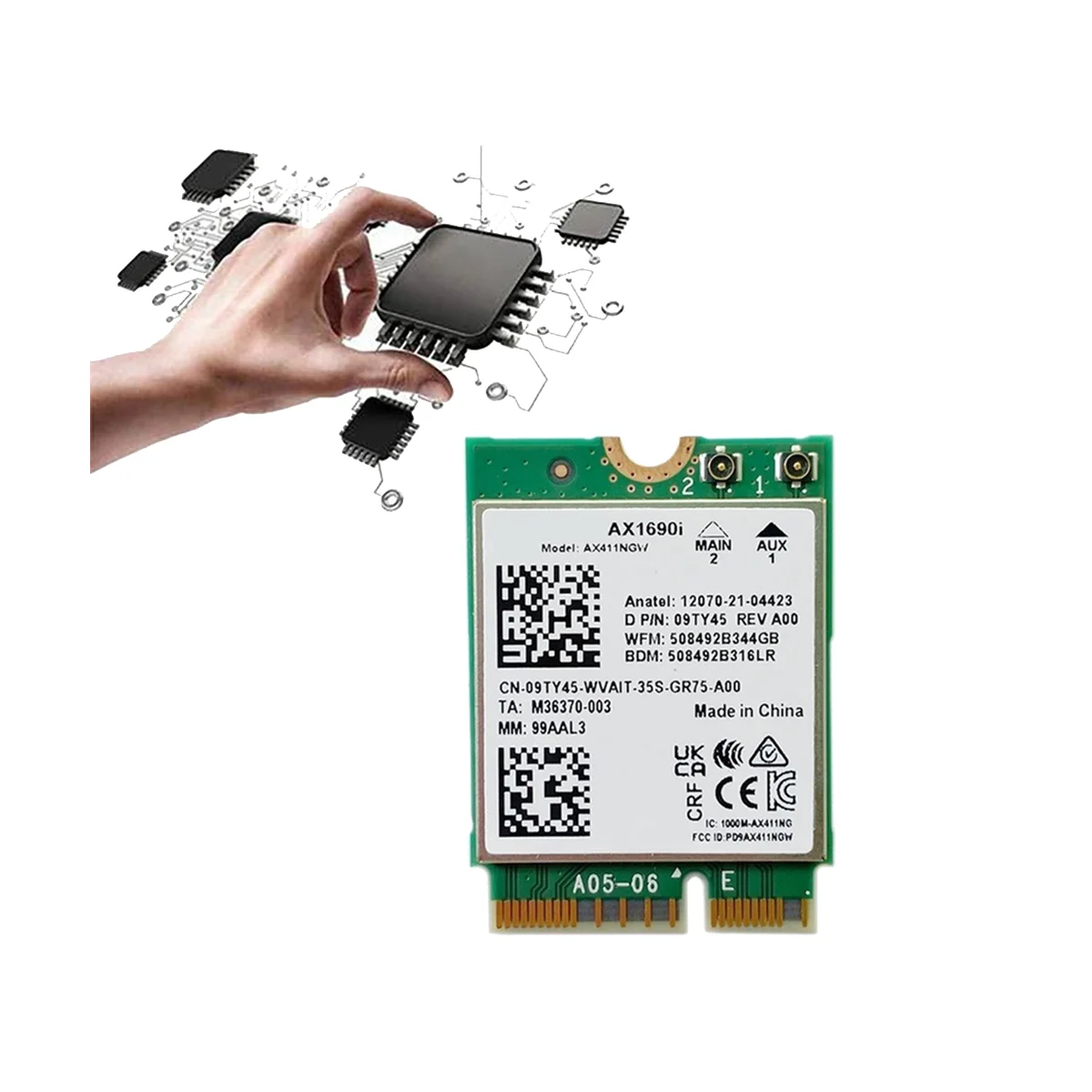 AX1690I WiFi карта + 2XAntenna AX411 Wi-Fi 6E Скорост 2,4 Gbit/s, 802.11n Ax 2,4/5 /6 Ghz Безжичен модул Bluetooth 5,34