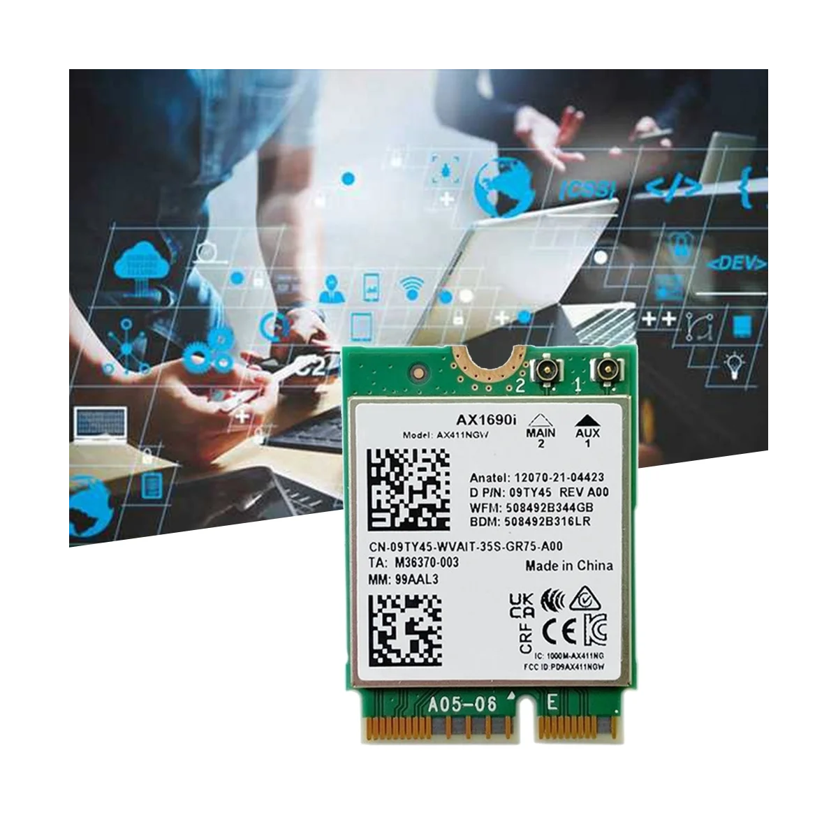 AX1690I WiFi карта + 2XAntenna AX411 Wi-Fi 6E Скорост 2,4 Gbit/s, 802.11n Ax 2,4/5 /6 Ghz Безжичен модул Bluetooth 5,35