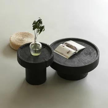 Творчески кръгли масички, с черна карбонизацией, лесна централна маса в стил ретро, дървена маса, приставной масичка за мека мебел за дневна