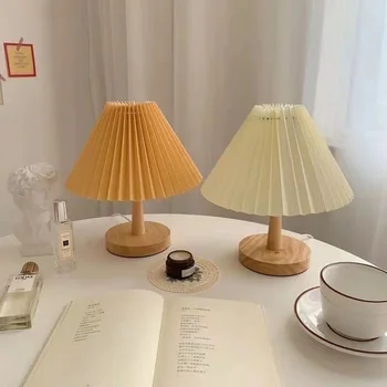 Скандинавска Плиссированная Настолна Лампа САМ Сгъваема USB Художествена Атмосфера Нощни лека нощ За Спалня Декорация на Дома, В Японски Стил Дървена Лампа