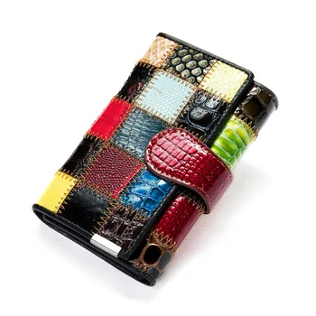 Жена ръчно портфейл, дълъг цветен свързан портфейл, чанта за мобилен телефон с цип, кожена кесия