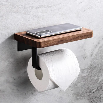 Нов държач за тоалетна хартия с рафтове от масивно орехово дърво, закачалка за роли тъкан, стенен държач за хартиени кърпи за ръце от неръждаема стомана 304