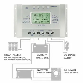12/24-1000 W/2000 W Mppt Регулатор на Слънчеви Панели Usb 5 За Зареждане на Mppt Слънчев Контролер Контролер на заряд на LCD дисплей