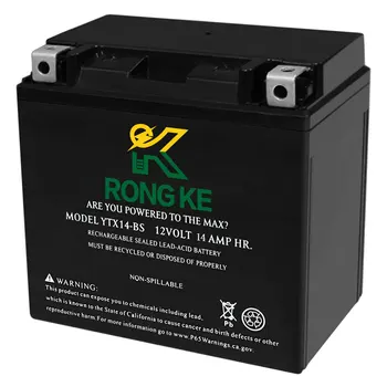 Херметичен оловно-киселинната батерия RONGKE 12V14AH YTX14-BS, които не изискват поддръжка, SLA AGM, мотоциклети батерия