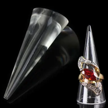 2 бр., висококачествено прозрачно акрилно за конусообразных пръстени, държач за пръстени, Пластмасов пръстен, дисплей бижута, Конична форма, прозрачен