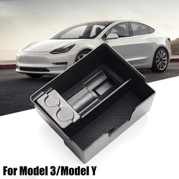 Органайзер за централната конзола за Tesla, модел 3 2017-2019 Тава подлакътник Кутия за съхранение на Черна поставяне на вторичен кутия за съхранение Материал ABS