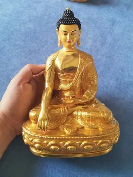 ДОБЪР Буда Шакямуни Медицина Статуя на Буда в Будизма Тибетски храм на НАЧАЛНА позлатена медна статуя на Буда благославя безопасно здраве и късмет