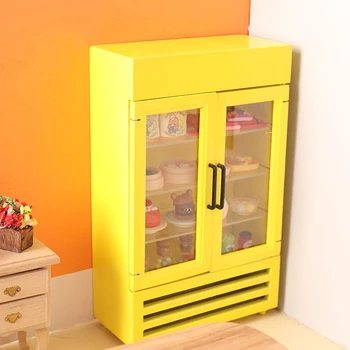 Кухненски мебели за куклена къща, хладилник, цветен двухдверная мини-модел хладилник с фризер, мебели за куклена къща, сцена, декорация на дома