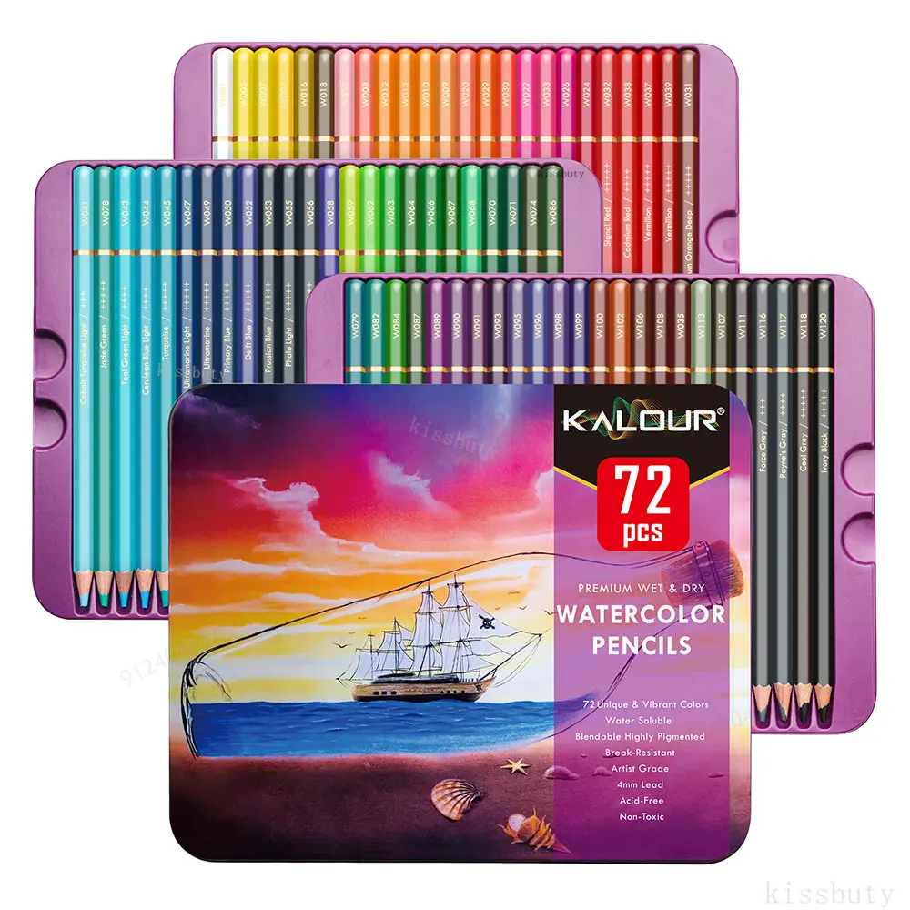 Акварелни моливи Premium Soft Core 72 с книжками-оцветители Професионален водоразтворим цветен молив за художествени материали0