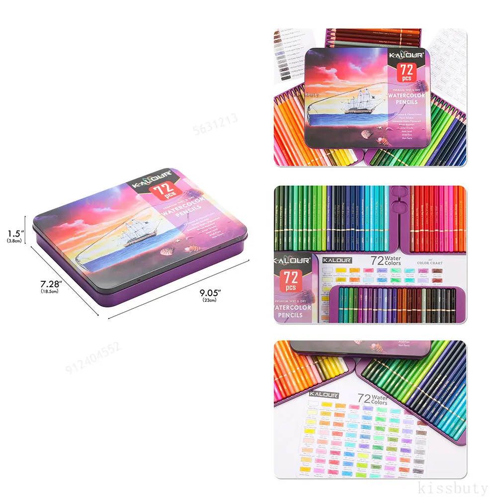 Акварелни моливи Premium Soft Core 72 с книжками-оцветители Професионален водоразтворим цветен молив за художествени материали1