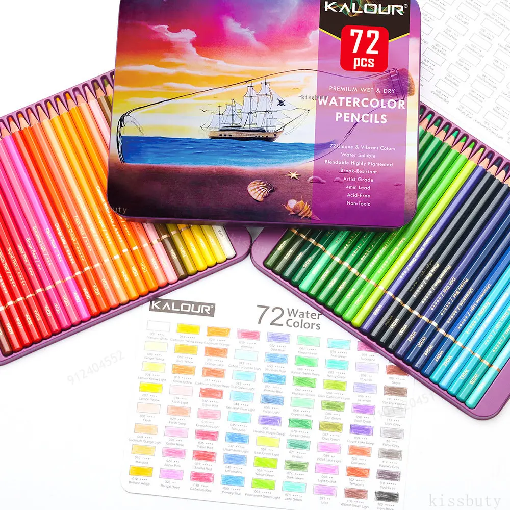 Акварелни моливи Premium Soft Core 72 с книжками-оцветители Професионален водоразтворим цветен молив за художествени материали5
