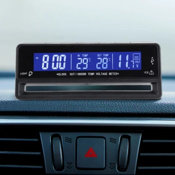 Автомобилни цифрови часовници 3 в1 с LCD дисплей, волтметър, измерване на напрежение, led автоматично термометър за помещения, електронни часовници