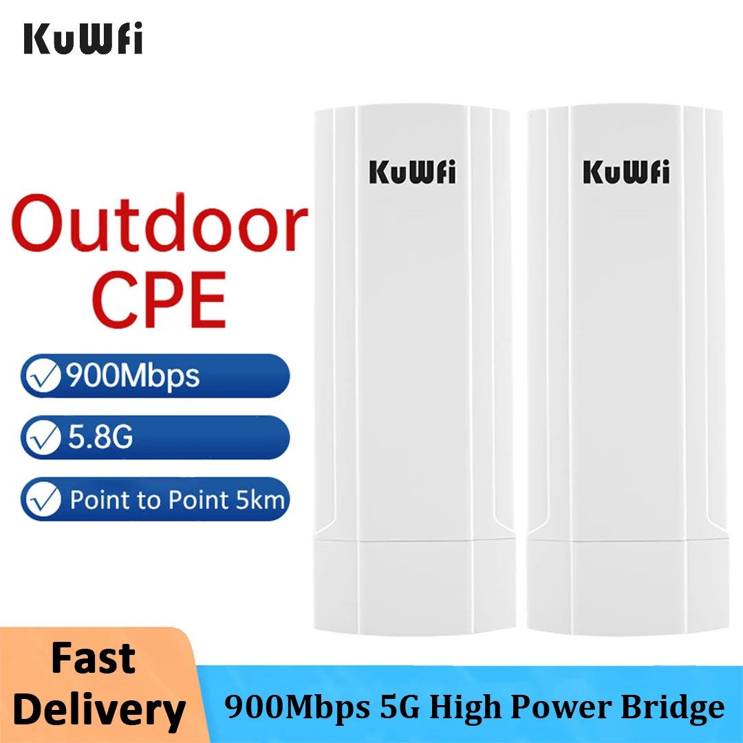 KuWFi Long Range Outdoor CPE 900 Mbit/с 5,8 G Gigabit ethernet Безжичен Мост WiFi Ретранслатор Удължител Точка за достъп Точка за достъп до 5 км0