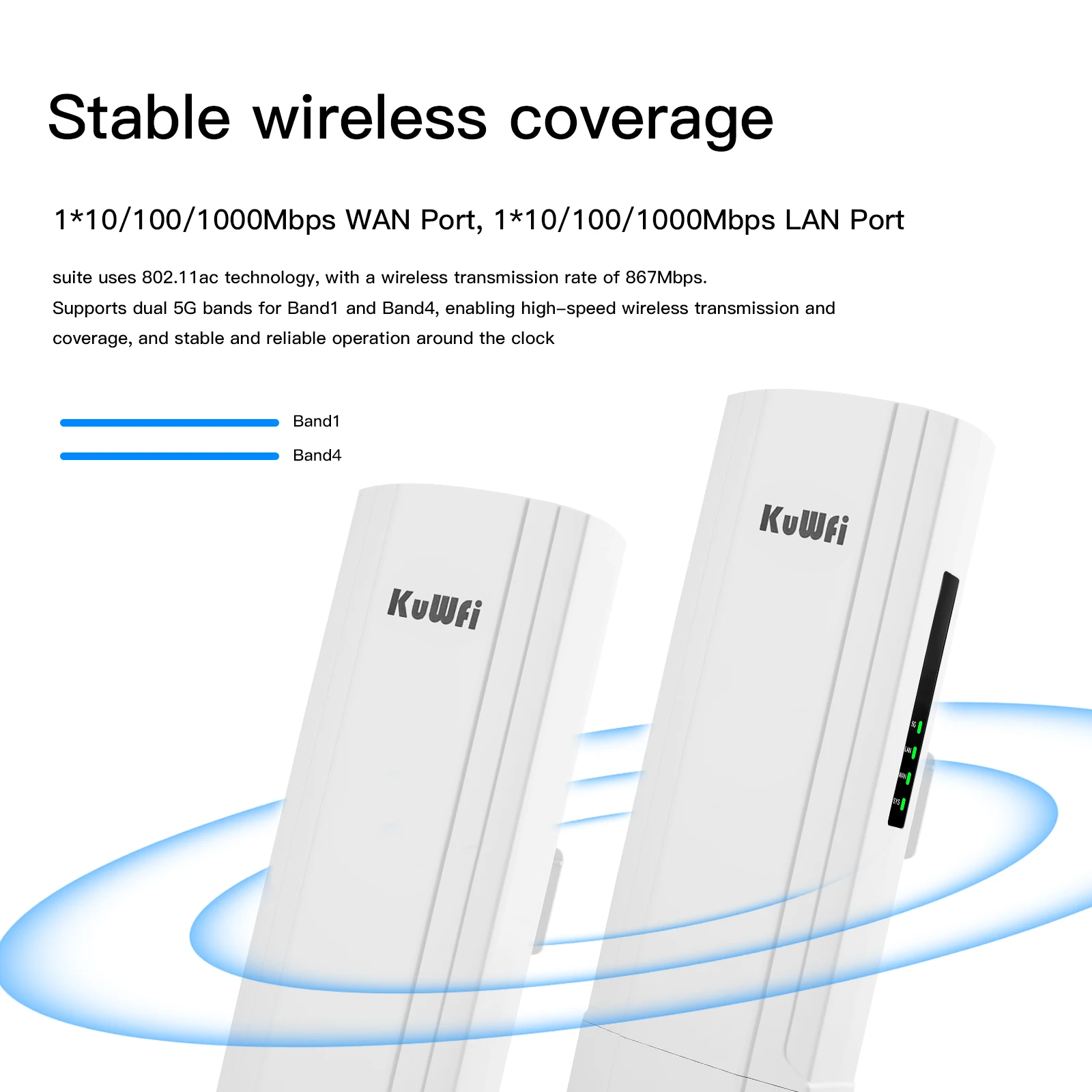 KuWFi Long Range Outdoor CPE 900 Mbit/с 5,8 G Gigabit ethernet Безжичен Мост WiFi Ретранслатор Удължител Точка за достъп Точка за достъп до 5 км3