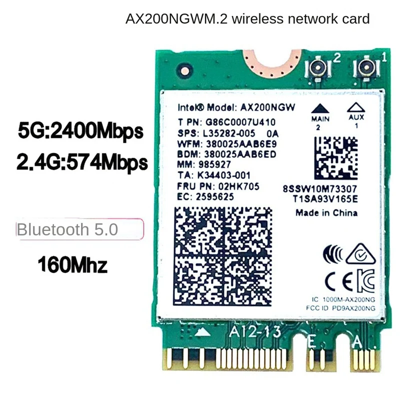1 БР. За AX200NGW 2400 Mbps PCIE Wifi Адаптер M. 2 AX200802.11Ax Windows 10 Wifi Адаптер Wifi 6 двойна лента1