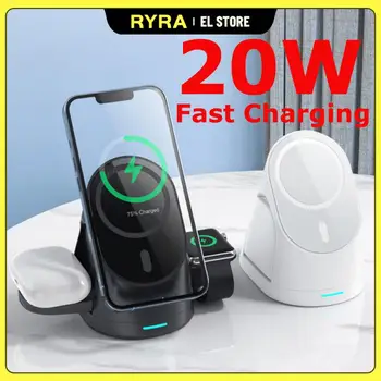 RYRA 3 В 1 Магнитно Безжично Зарядно Устройство За IPhone14/13 20 W Qi Бързо зарядно устройство ще захранване на Зарядно За Apple Watch Airpods Защита на Хранене