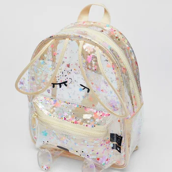 Лятна нова прозрачна пазарска чанта във формата на блестящо заек с пайети, скъпа детска дамска чанта през рамо