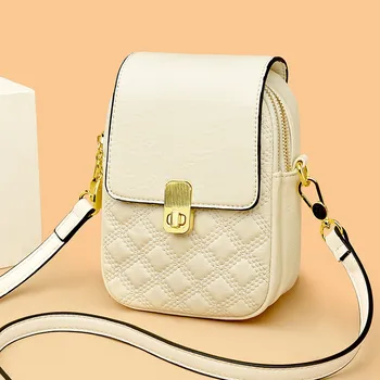 2023 Чанта през рамо от естествена кожа, за жени, малка квадратна модерна чанта на рамото, жените луксозна дизайнерска чанта за мобилен телефон, чанта нова