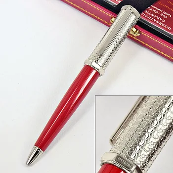 MBS Heptagon CT Santos-Dumont Червена химикалка писалка със златно или сребърно изображение, луксозна химикалка писалка с гладко писане сериен номер