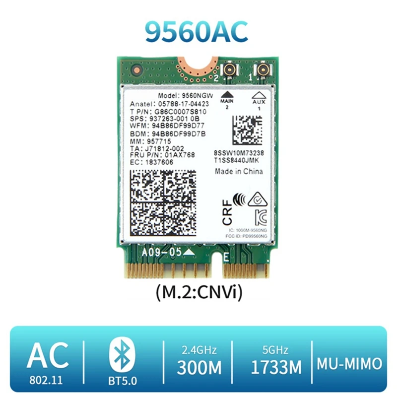 1 БР 9560NGW Wifi карта 9560NGW безжичен адаптер 5G Bluetooth 5.0 802.11 Ac M. 2 CNVI5