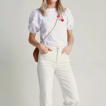 Дамски бели тениски с модерен принтом, блузи, дамски луксозни маркови летни дамски ежедневни блузи с къс ръкав, основната градинска дрехи, дамски тениски