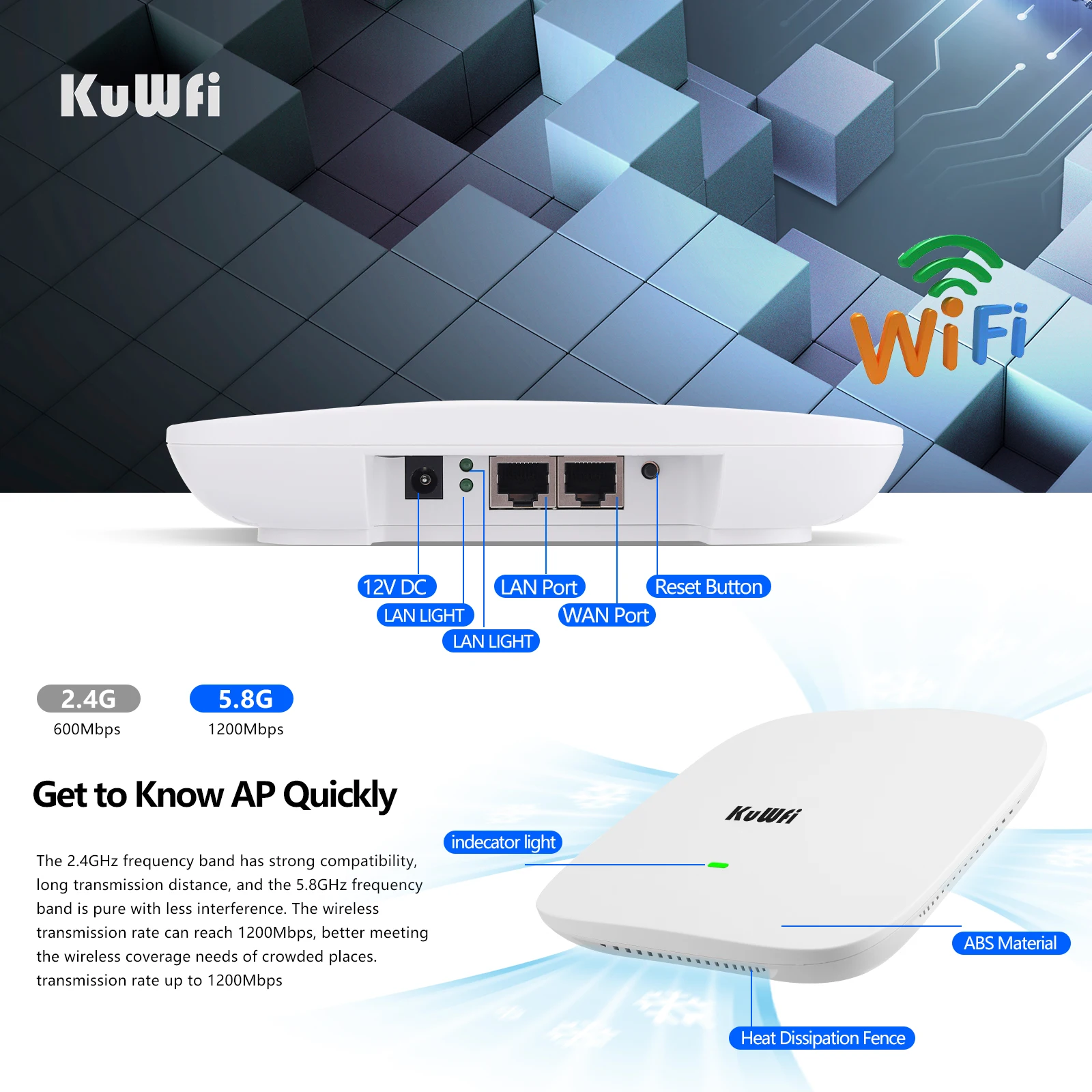 KuWFi 1800 Mbps WiFi 6 Рутер Безжичен великолепна точка за достъп за WiFi удължител на диапазона на безжична точка за достъп двухдиапазонная 2,4 Ghz и 5.8 Ghz LAN 48 POE2